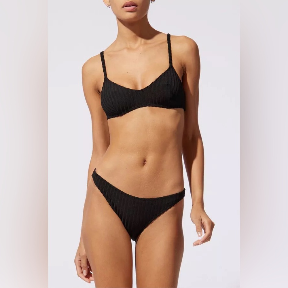 Solid and Striped Rachel Black Ribbed Bikini Set Size L